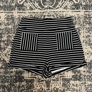 Black and White Striped Juniors Shorts
